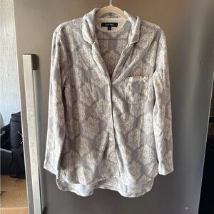 Ellen Tracy Pajama Set Drawstring Cozy Pants Button Up PJs sz Small